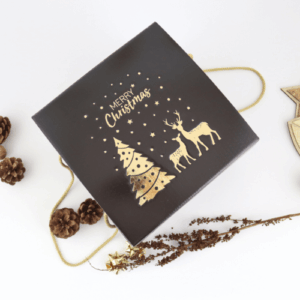 Luxe zwart-gouden kerstbox met koord klein